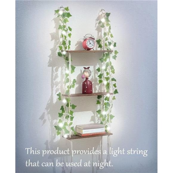 3 Tier Macrame Wall Hanging Shelves with Artificial Ivy Leaves,Boho Room Decor - Picture 4 of 6